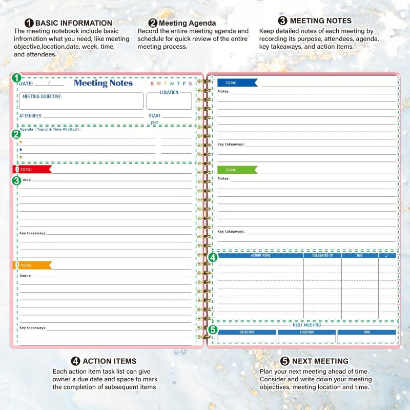 Meeting Notebook For Work Action Items Project Planner Notebook Note Taking
