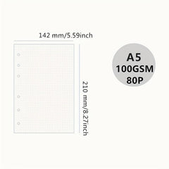 A5 Loose Leaf Paper Refill 80 Sheets 6 Holes 160 Pages