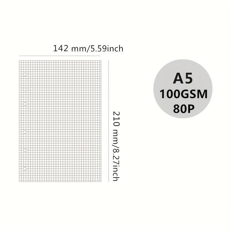 A5 Loose Leaf Paper Refill 80 Sheets 6 Holes 160 Pages