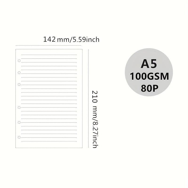 A5 Loose Leaf Paper Refill 80 Sheets 6 Holes 160 Pages