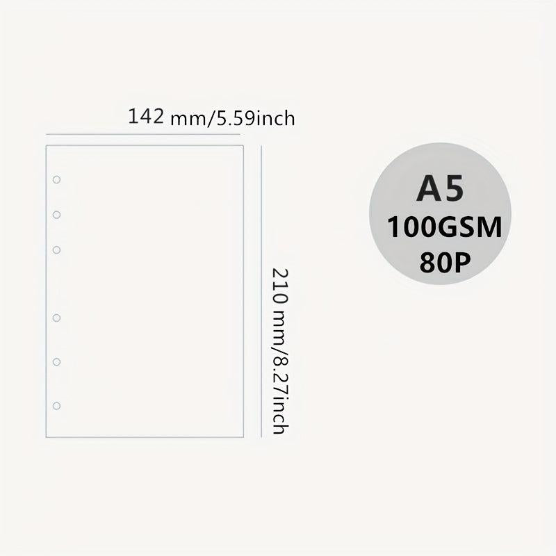 A5 Loose Leaf Paper Refill 80 Sheets 6 Holes 160 Pages