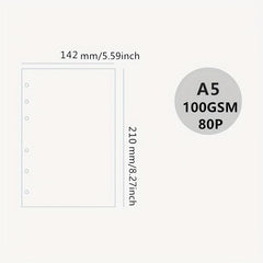 A5 Loose Leaf Paper Refill 80 Sheets 6 Holes 160 Pages
