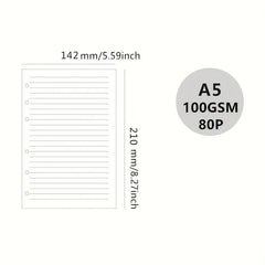 A5 Loose Leaf Paper Refill 80 Sheets 6 Holes 160 Pages