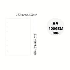 A5 Loose Leaf Paper Refill 80 Sheets 6 Holes 160 Pages