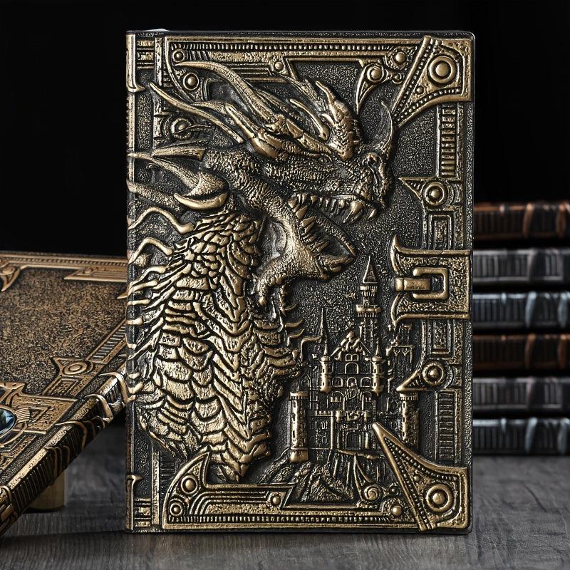Dragon Relief Leather Notebook Journal European Style Metal Three-dimensional
