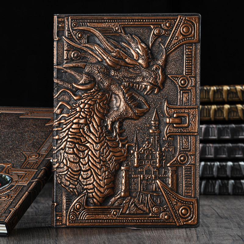 Dragon Relief Leather Notebook Journal European Style Metal Three-dimensional