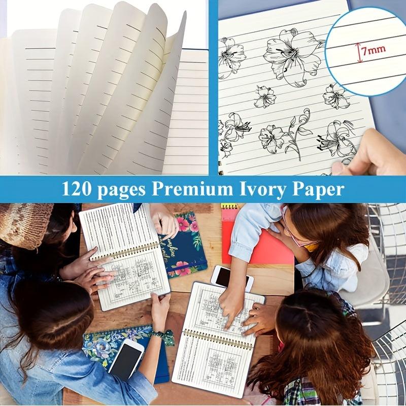 A5 Spiral Coil Notebook 120 Pages Text Flowers With Lines Diary