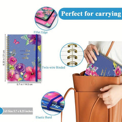 A5 Spiral Coil Notebook 120 Pages Text Flowers With Lines Diary