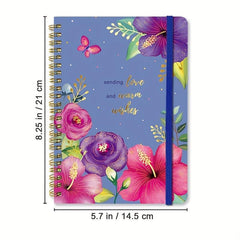 A5 Spiral Coil Notebook 120 Pages Text Flowers With Lines Diary