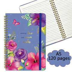 A5 Spiral Coil Notebook 120 Pages Text Flowers With Lines Diary