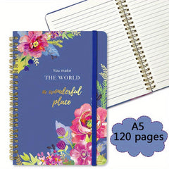 A5 Spiral Coil Notebook 120 Pages Text Flowers With Lines Diary