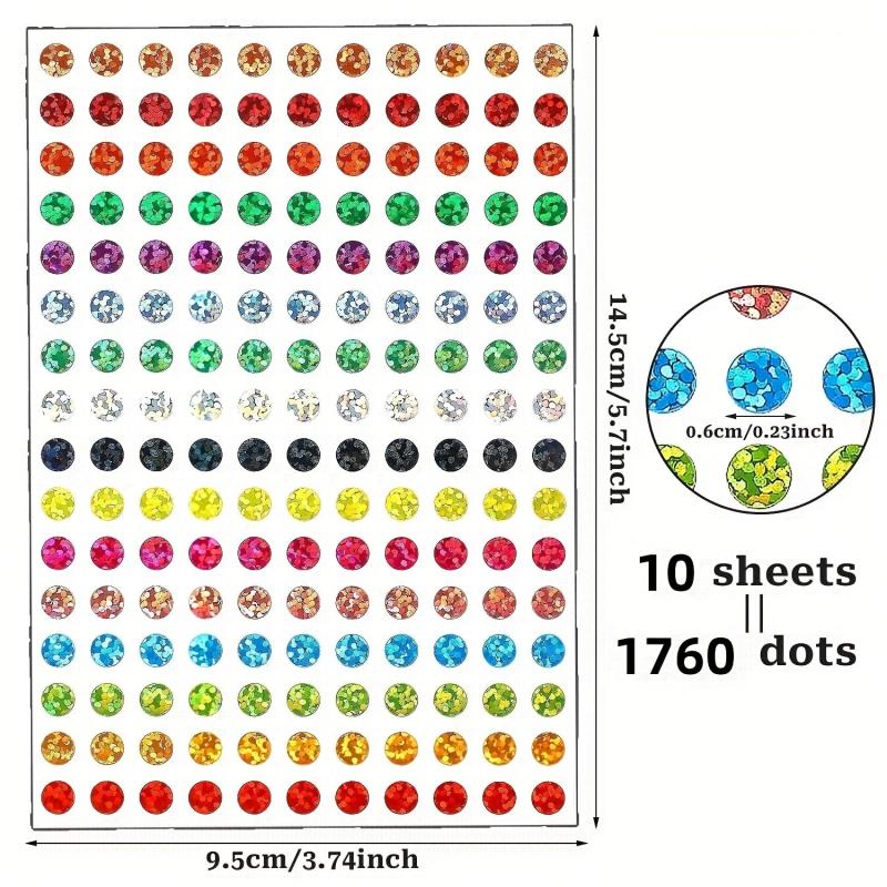 1760pcs Laser Sparkle Circle Dot Stickers 1/4 Round Dot Labels 16 Colors