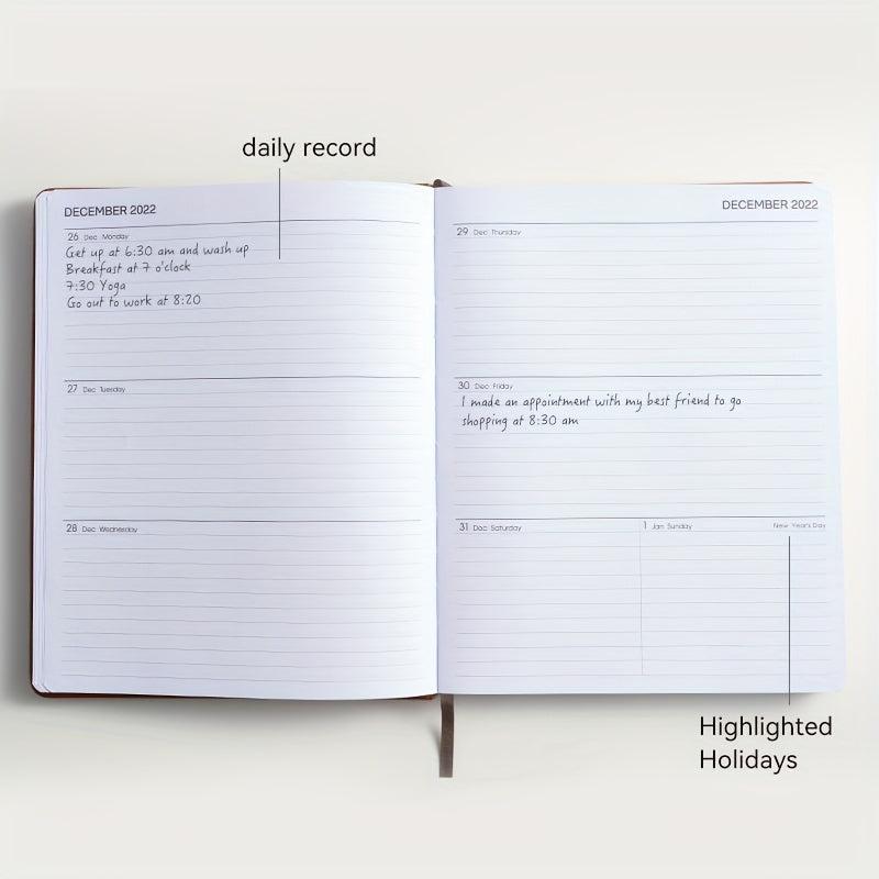 18-Month PU Leather Schedule Book, July-Dec, 1pc, 100 Sheets, 2 Stickers