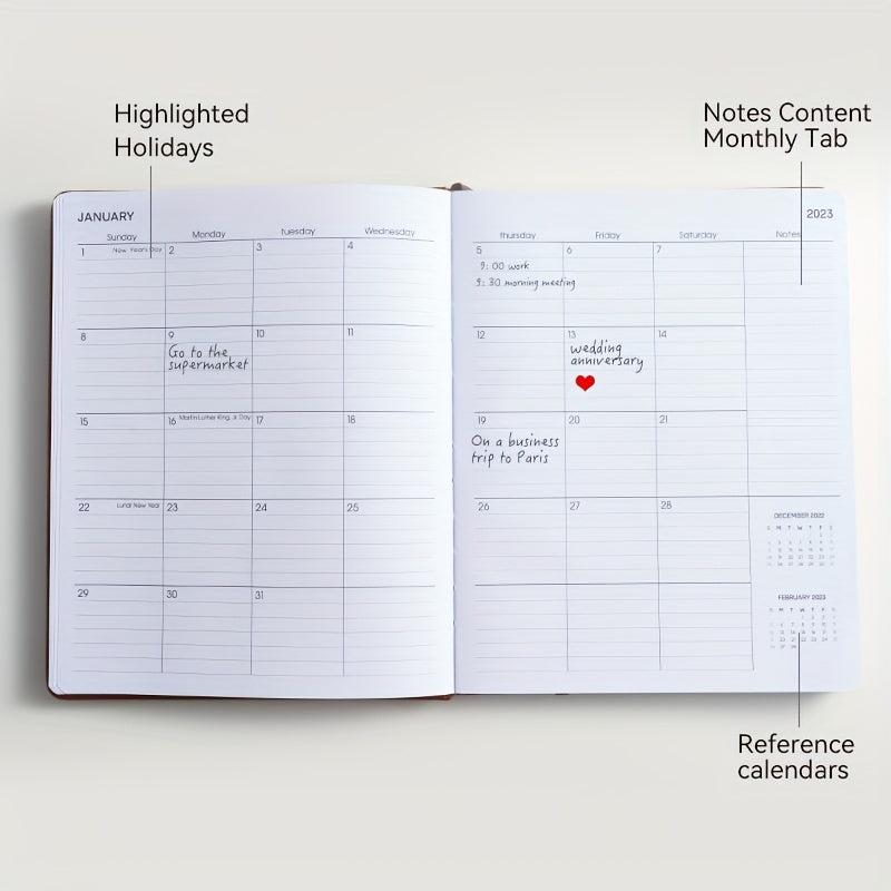 18-Month PU Leather Schedule Book, July-Dec, 1pc, 100 Sheets, 2 Stickers