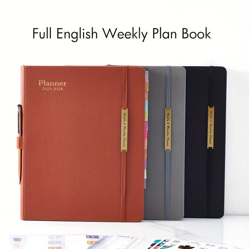 18-Month PU Leather Schedule Book, July-Dec, 1pc, 100 Sheets, 2 Stickers