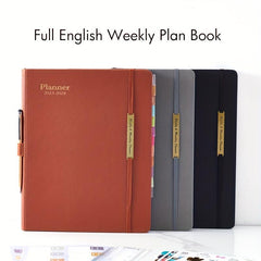 18-Month PU Leather Schedule Book, July-Dec, 1pc, 100 Sheets, 2 Stickers
