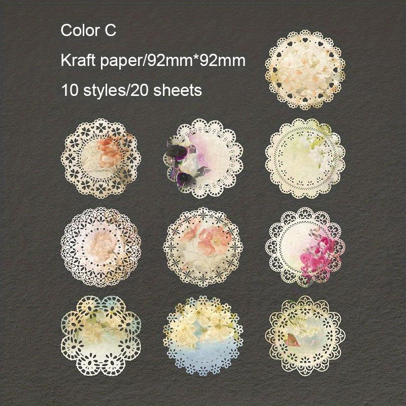 20 Sheets Vintage Lace Pattern Scrapbooking Supplies for DIY Craft Paper