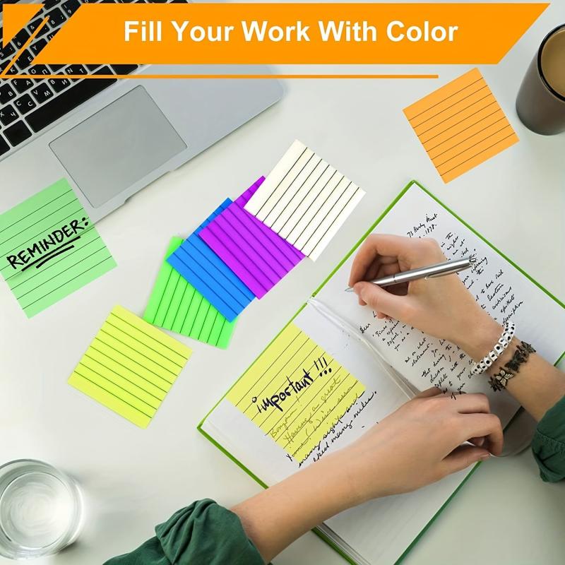 300 Sheets 3x3 Lined Sticky Notes, 6 Colors, Self Adhesive Memo