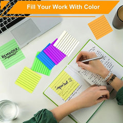 300 Sheets 3x3 Lined Sticky Notes, 6 Colors, Self Adhesive Memo
