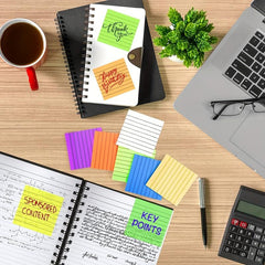 300 Sheets 3x3 Lined Sticky Notes, 6 Colors, Self Adhesive Memo