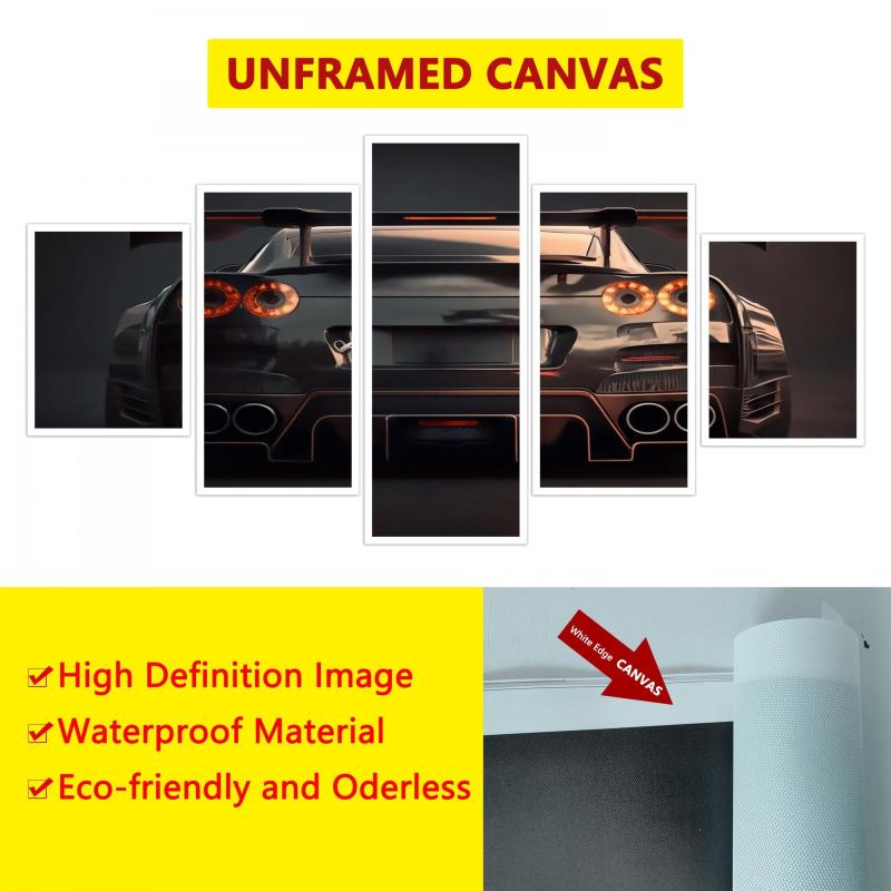 5packs Sports Car Rear Canvas Painting Bedroom Wall Art