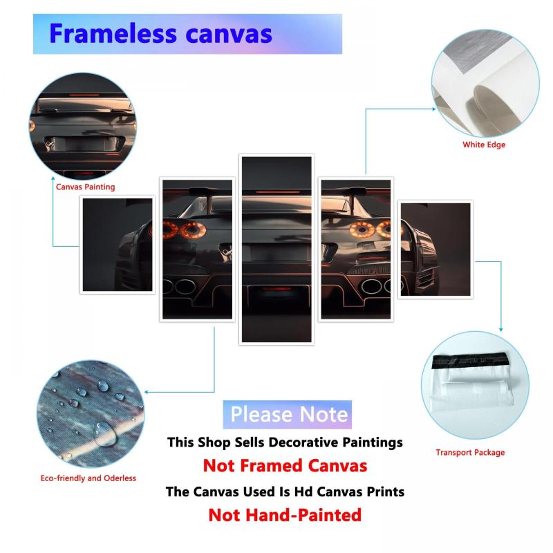 5packs Sports Car Rear Canvas Painting Bedroom Wall Art
