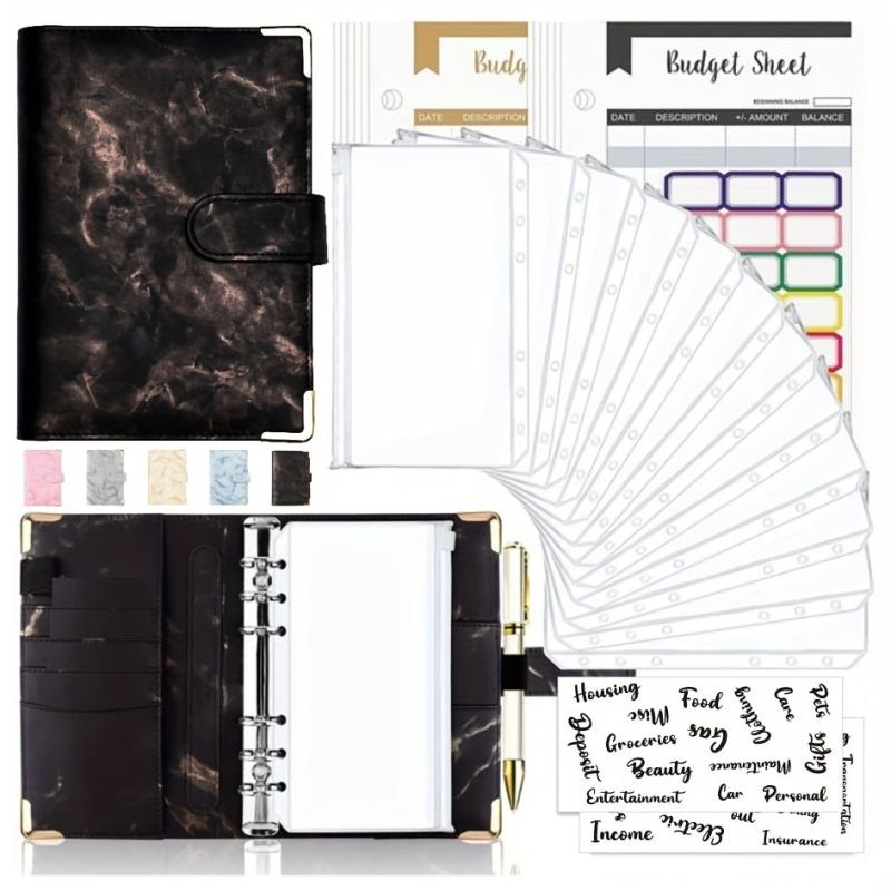 Cross Border A6 Binder Marble Notebook PU Leather Cash Budget Book