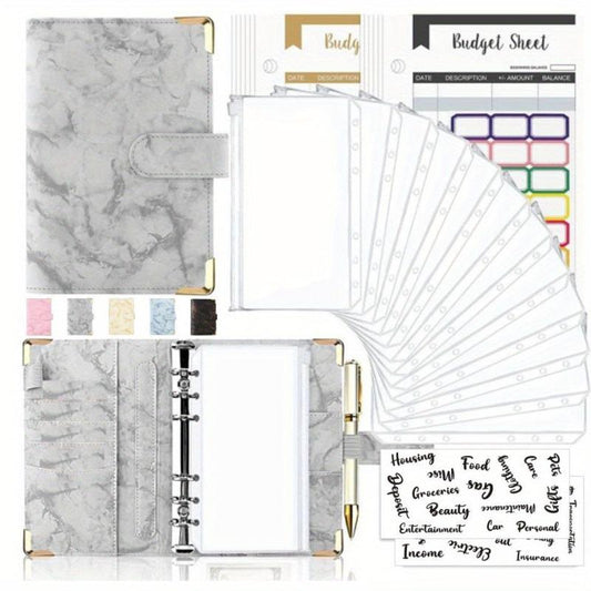 Cross Border A6 Binder Marble Notebook PU Leather Cash Budget Book