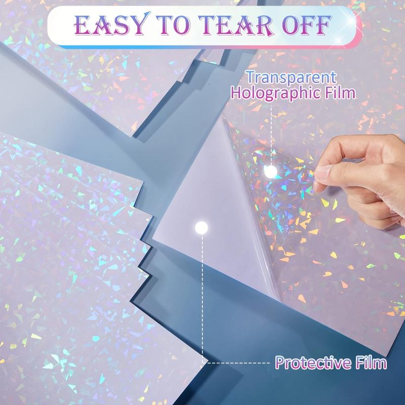 24 Pcs Holographic Sticker Paper A4 Vinyl Laminate Film Overlay Self Adhesive