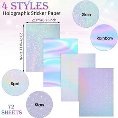 24 Pcs Holographic Sticker Paper A4 Vinyl Laminate Film Overlay Self Adhesive