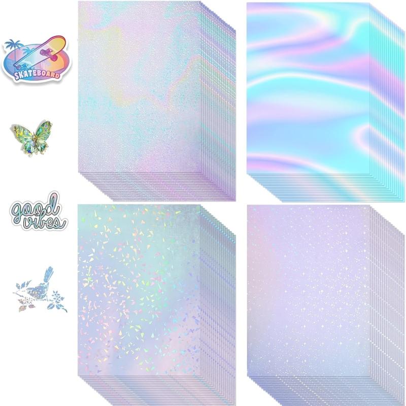 24 Pcs Holographic Sticker Paper A4 Vinyl Laminate Film Overlay Self Adhesive
