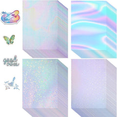 24 Pcs Holographic Sticker Paper A4 Vinyl Laminate Film Overlay Self Adhesive