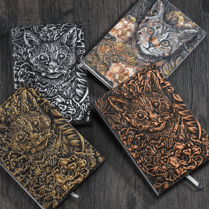 A5 3D Cat Head Notebook Hardcover Embossed Retro Notepad 100 Sheets