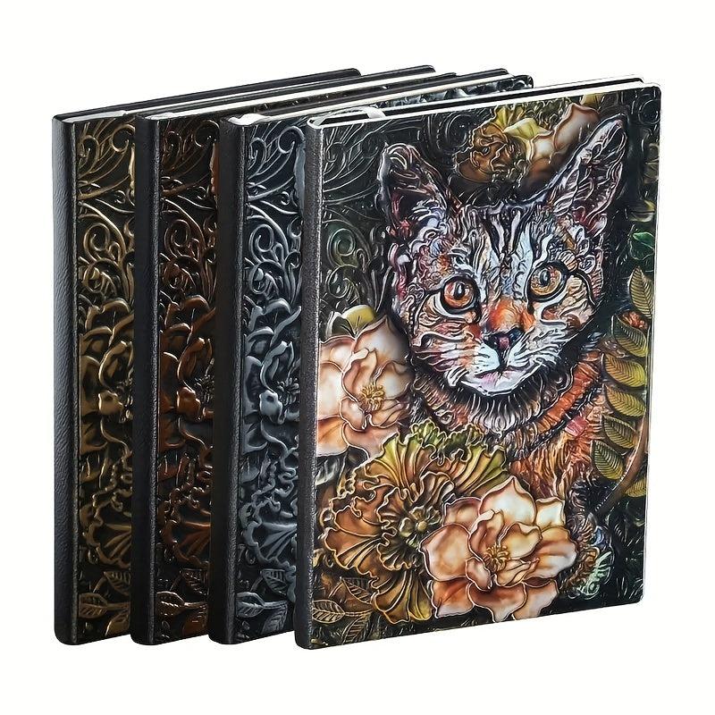 A5 3D Cat Head Notebook Hardcover Embossed Retro Notepad 100 Sheets