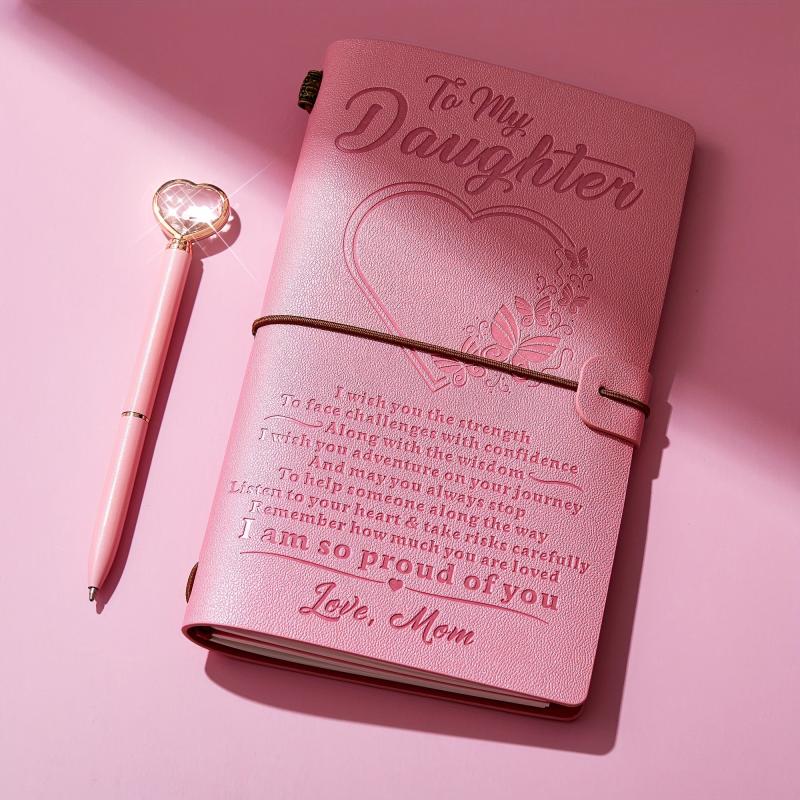 Daughter Gift To My Daughter Leather Journal Heart Rhinestone Pen Set