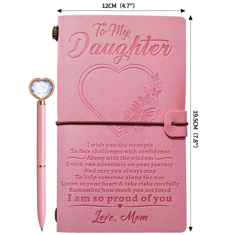 Daughter Gift To My Daughter Leather Journal Heart Rhinestone Pen Set