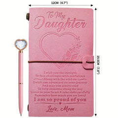 Daughter Gift To My Daughter Leather Journal Heart Rhinestone Pen Set