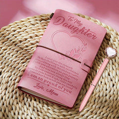 Daughter Gift To My Daughter Leather Journal Heart Rhinestone Pen Set