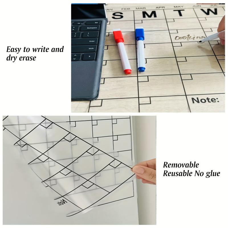 3 Pack Reusable Dry Erase Sheets & Calendar Stick to Any Smooth Surface