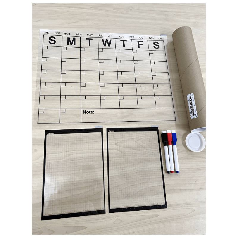 3 Pack Reusable Dry Erase Sheets & Calendar Stick to Any Smooth Surface