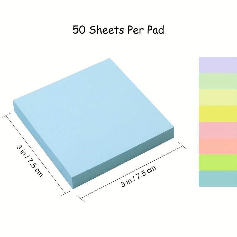8 Pads Sticky Notes 7.62x7.62 cm Pastel Colors Easy to Post for Home Office