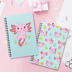 2 Pack Axolotl Lined Journal A5 Notebooks - Foldable Notepad for Girls