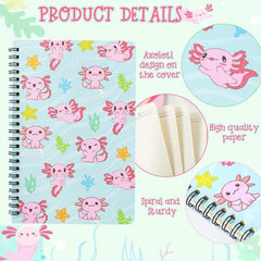 2 Pack Axolotl Lined Journal A5 Notebooks - Foldable Notepad for Girls