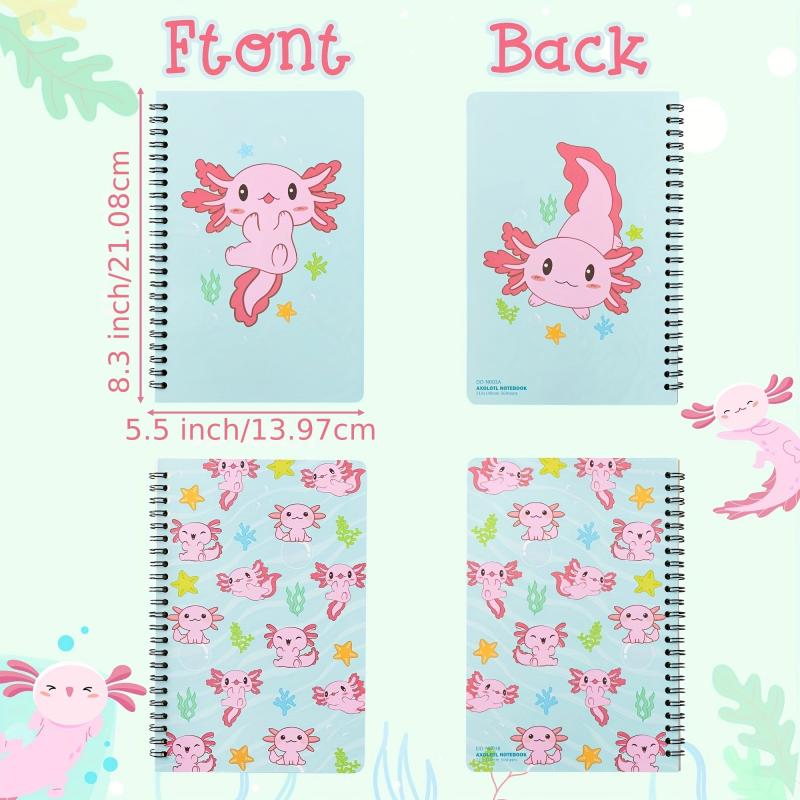 2 Pack Axolotl Lined Journal A5 Notebooks - Foldable Notepad for Girls