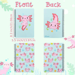2 Pack Axolotl Lined Journal A5 Notebooks - Foldable Notepad for Girls