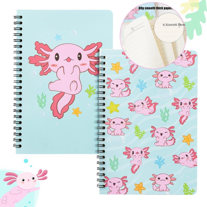 2 Pack Axolotl Lined Journal A5 Notebooks - Foldable Notepad for Girls