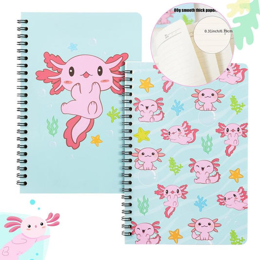 2 Pack Axolotl Lined Journal A5 Notebooks - Foldable Notepad for Girls