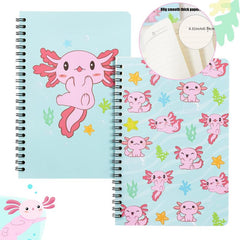 2 Pack Axolotl Lined Journal A5 Notebooks - Foldable Notepad for Girls