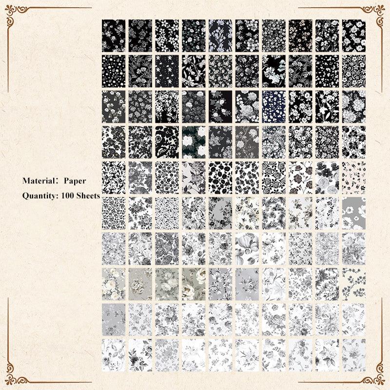 100 Sheets Retro Floral Plants Paper for Scrapbooking DIY Journaling