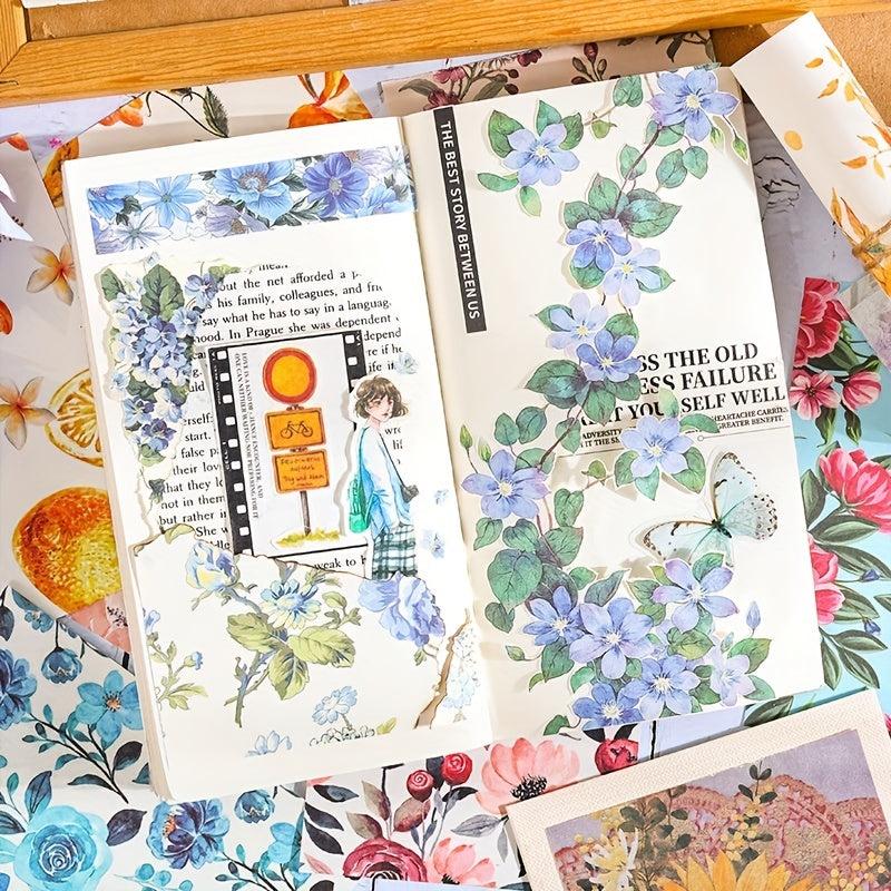 100 Sheets Retro Floral Plants Paper for Scrapbooking DIY Journaling